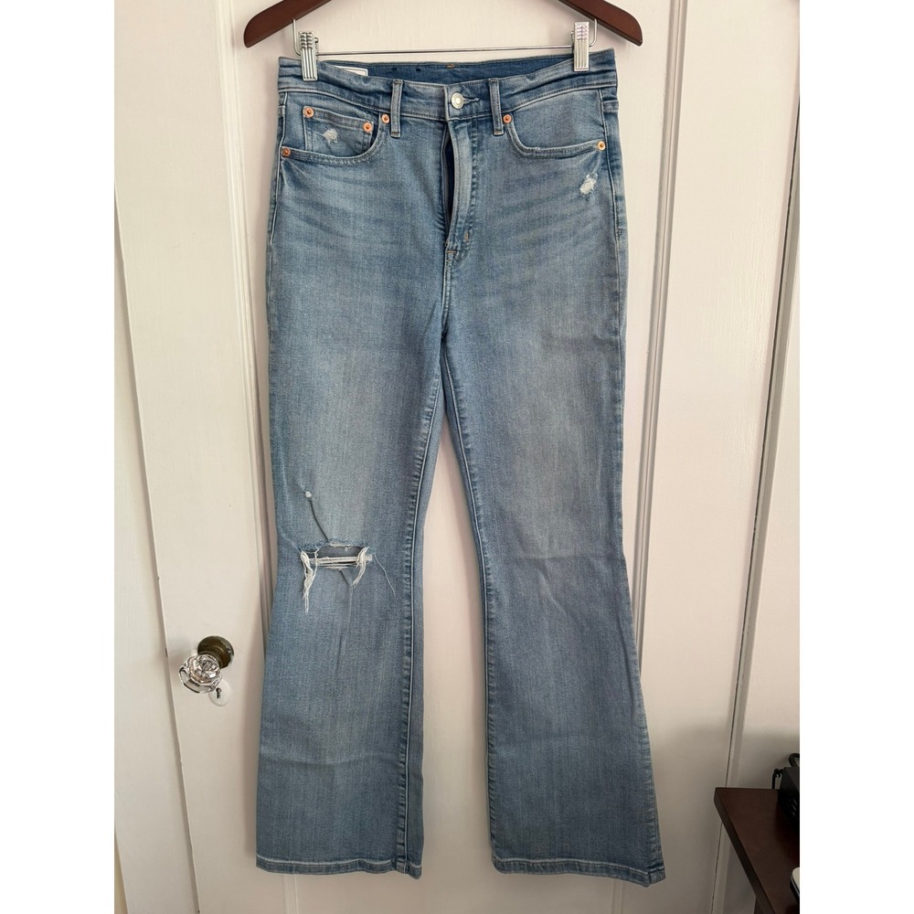 Gap Jeans Women 8R 29 70s Flare High Rise Light Wash Distressed Denim